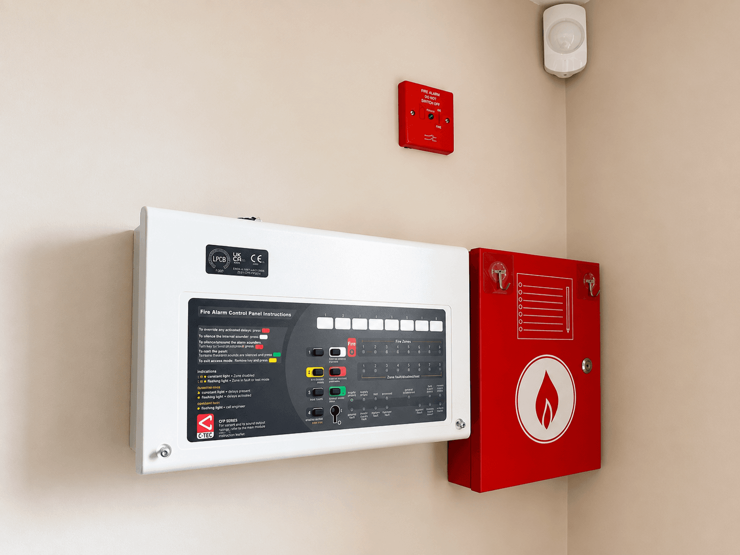 Commercial fire alarm control panel installed by Bluebird Security