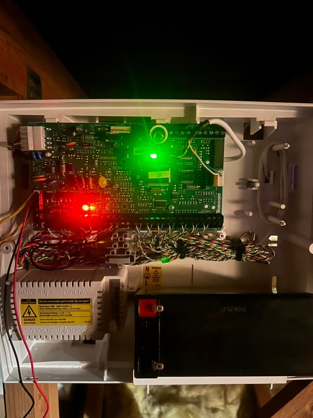 Texecom Premier Elite alarm control panel shown during installation