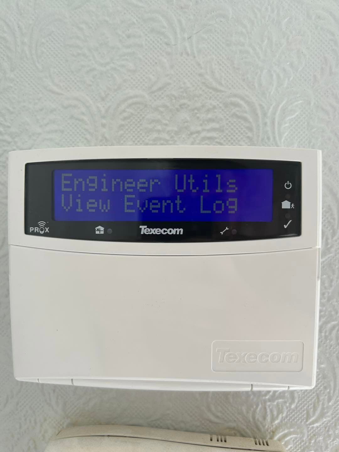 Texecom Premier Elite alarm control panel installed in a residential property