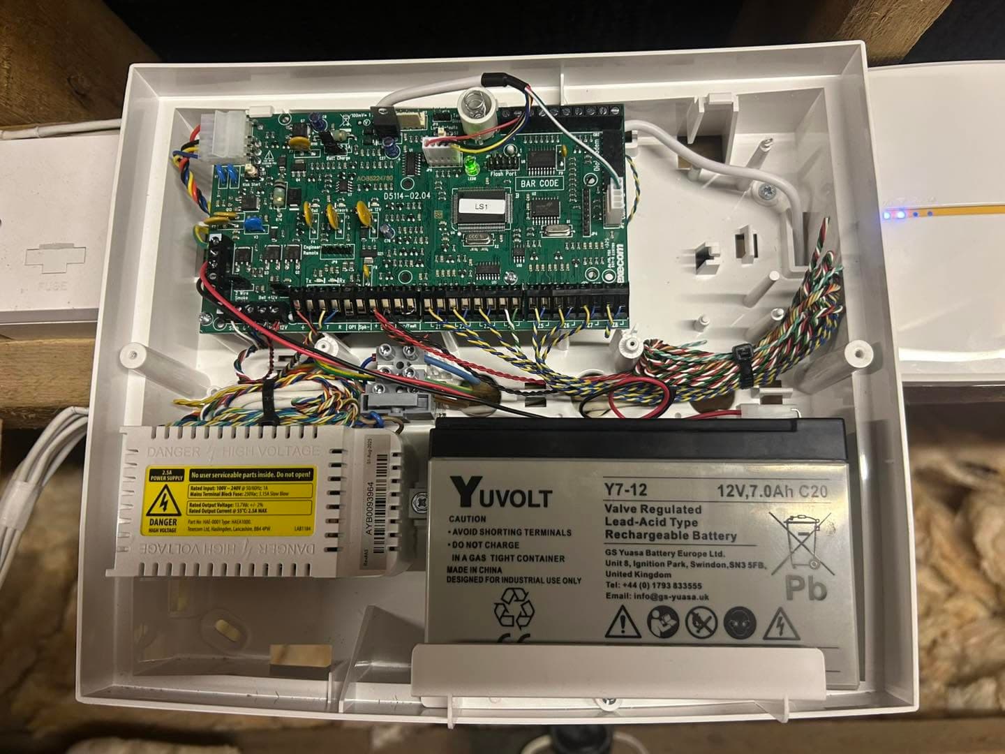 Texecom Premier Elite alarm control panel shown during installation