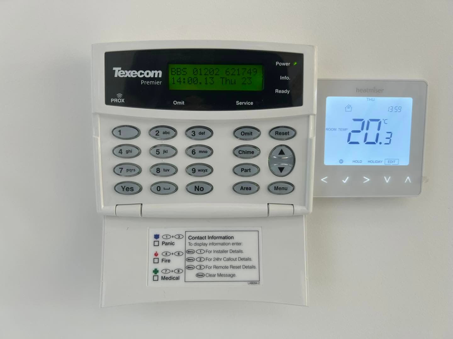 Texecom Premier Elite alarm control panel installed in a residential property